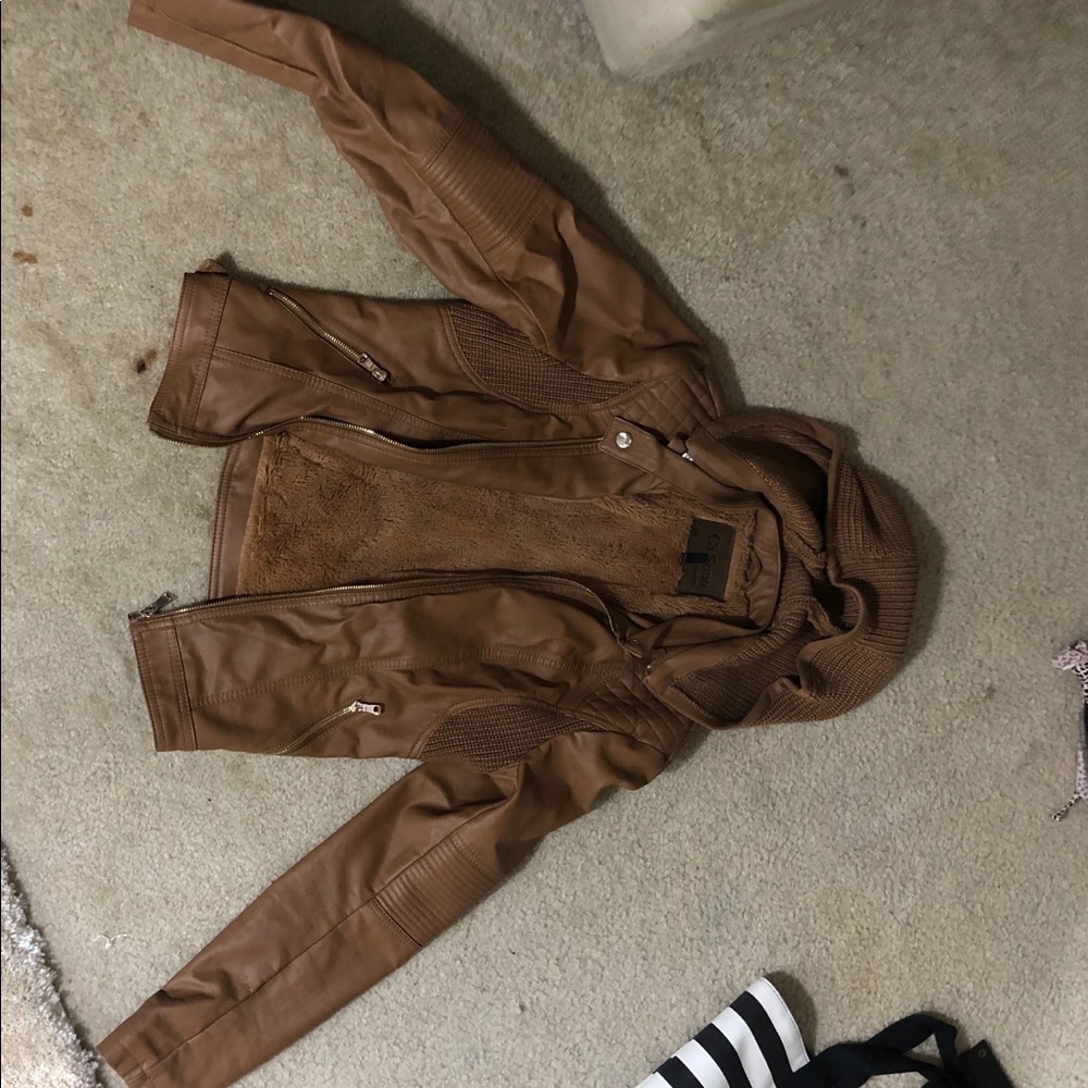 Faux fur-lined, vegan leather jacket